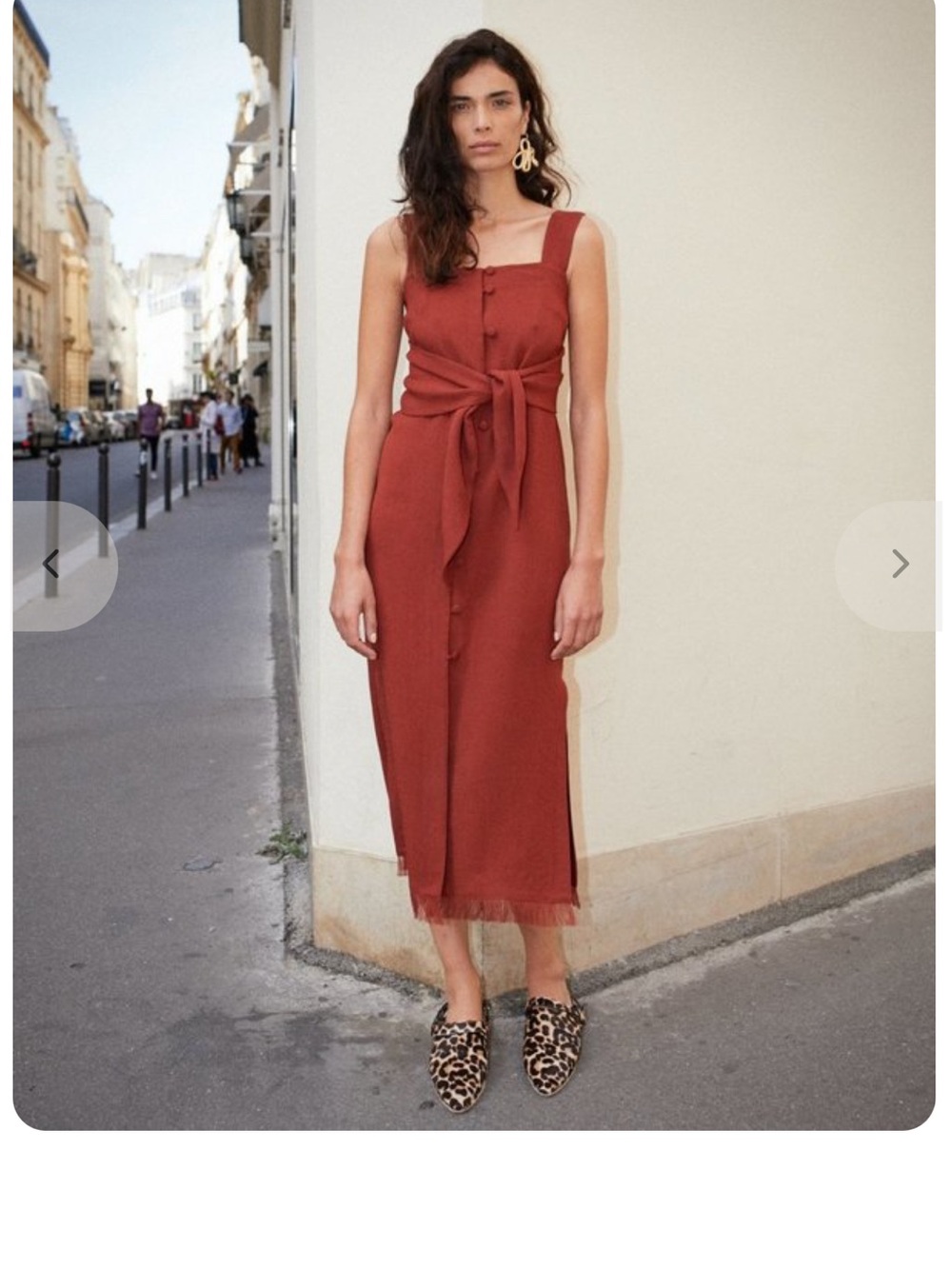 Nanushka Riley Button‎ Down Dress Brick Brown Belt Preppy Resort Cruise M Fringe